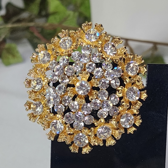 Gold and Clear Crystal Dome Pin Brooch New - Picture 3 of 7
